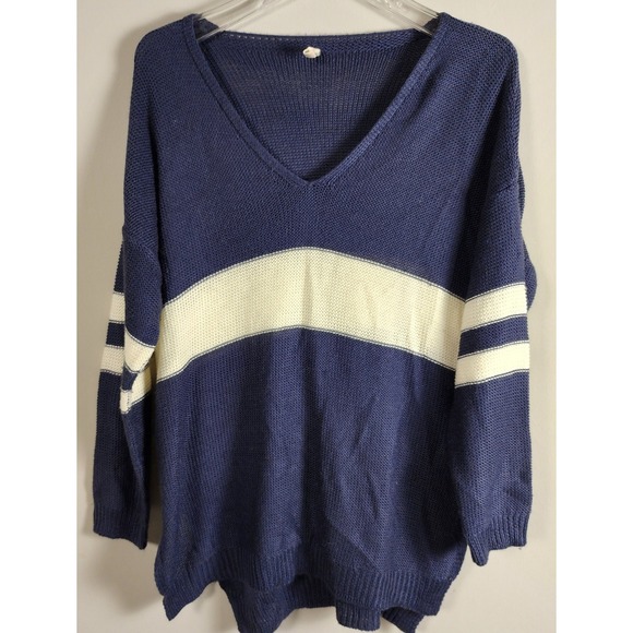 Wishlist Sweaters - Wishlist Womens Size S Blue Cream Stripe Long Sleeve Knit Sweater Academia